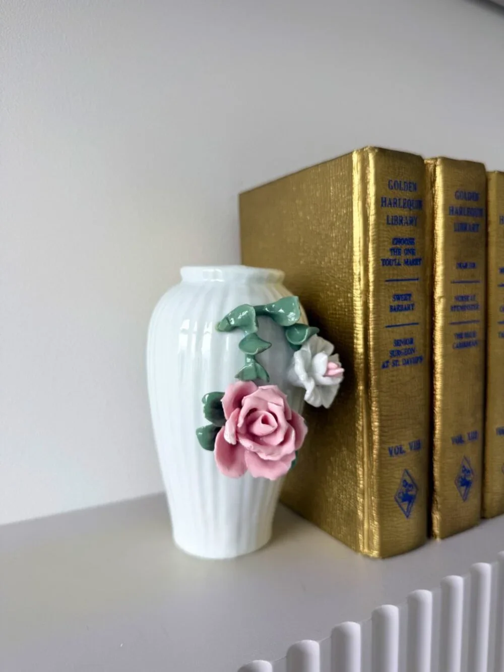 Vintage Ceramic Mini Bud Vase with 3D Floral Appliqué